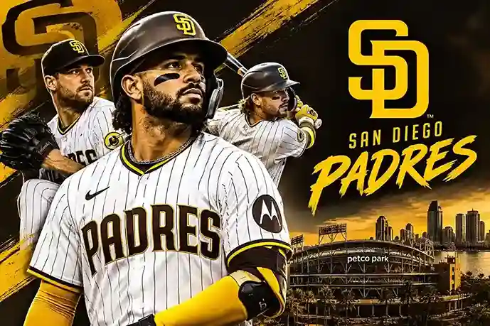 San Diego Padres players in brown and gold uniforms at Petco Park